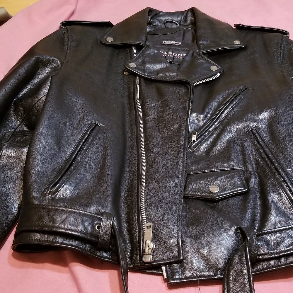 Vintage 1990s Black Wilson's Leather Motorcycle Jacket, Medium
